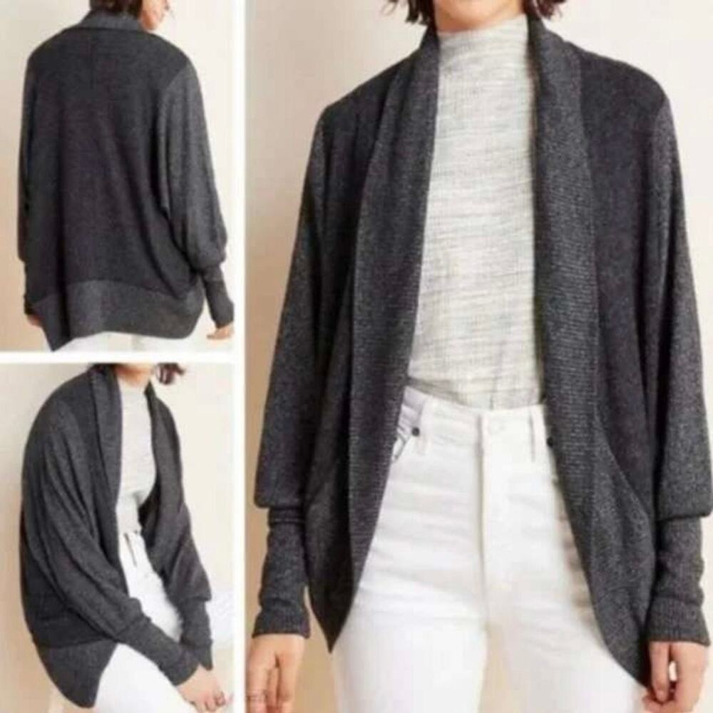 Anthropologie Maeve Ingrid Open Front Cocoon Cardigan in Charcoal Size Small
